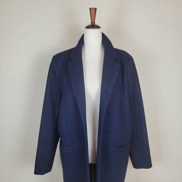 Amazon Essentials Coat Medium Navy Wool Blend Long Overcoat Oversized NEW - Picture 2 of 9